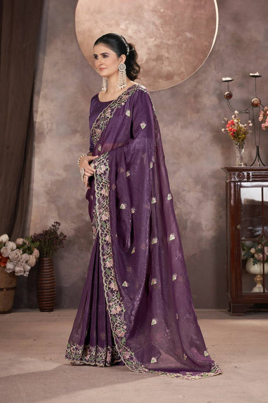 Plum Purple Gold Crunchy Silk Saree