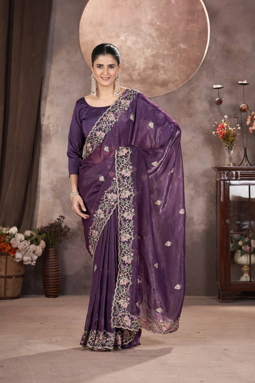 Plum Purple Gold Crunchy Silk Saree