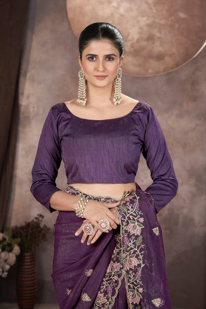 Plum Purple Gold Crunchy Silk Saree