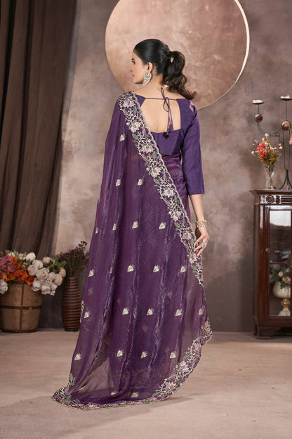 Plum Purple Gold Crunchy Silk Saree