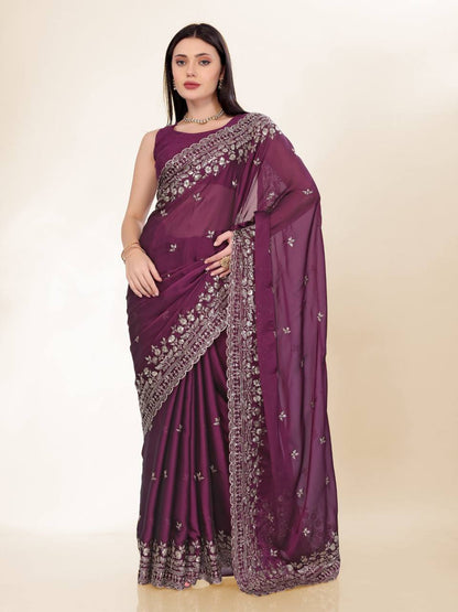 Plum Purple Party Wear Rangoli Silk Saree