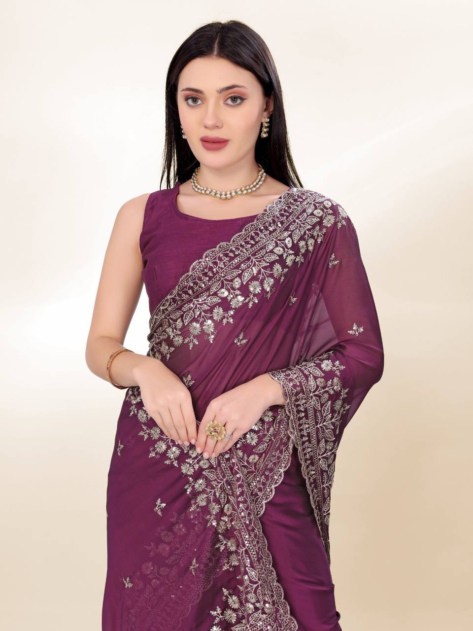 Plum Purple Party Wear Rangoli Silk Saree