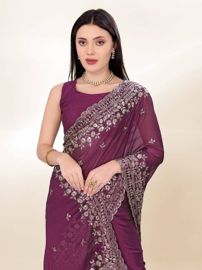 Plum Purple Party Wear Rangoli Silk Saree