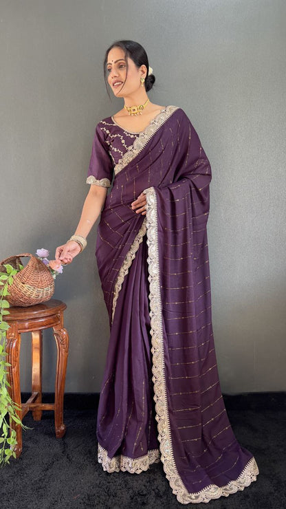 Plum Purple Ready to Wear Star Georgette Silk Saree