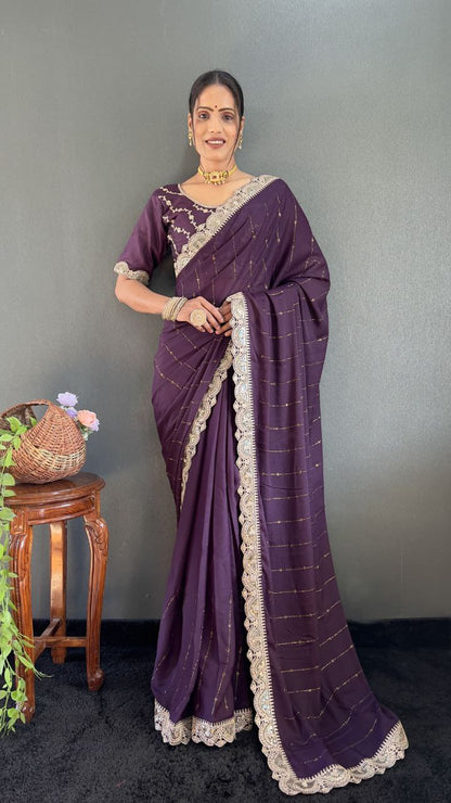 Plum Purple Ready to Wear Star Georgette Silk Saree