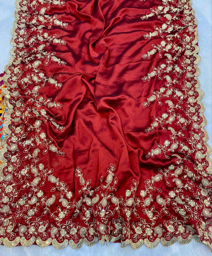 Pooja Hedge's Red Rangoli Silk Bollywood Saree | Clone Design
