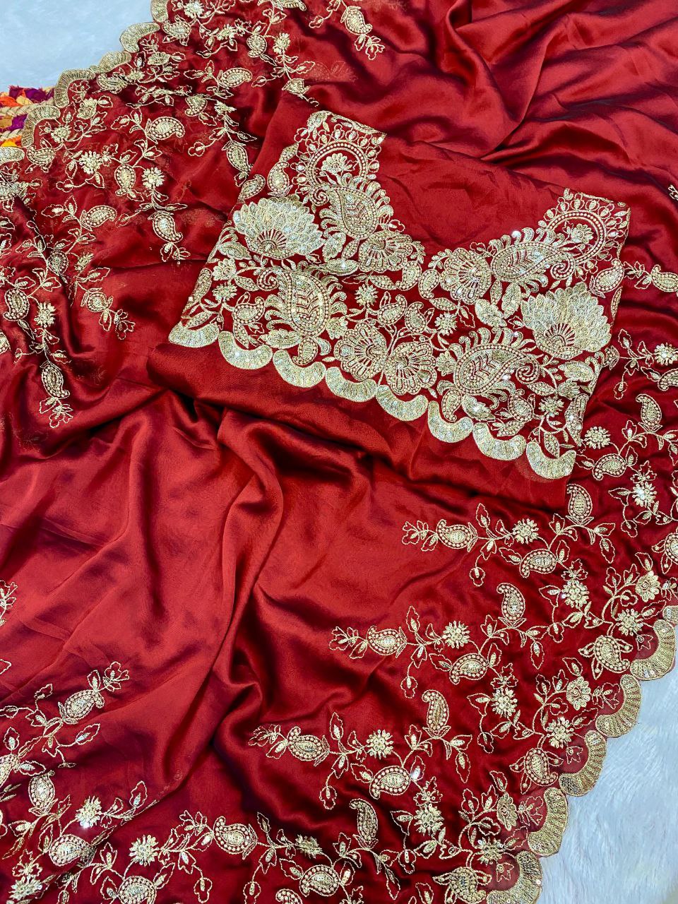 Pooja Hedge's Red Rangoli Silk Bollywood Saree | Clone Design