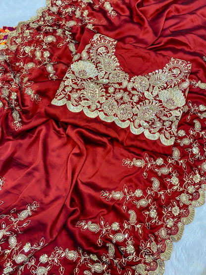 Pooja Hedge's Red Rangoli Silk Bollywood Saree | Clone Design