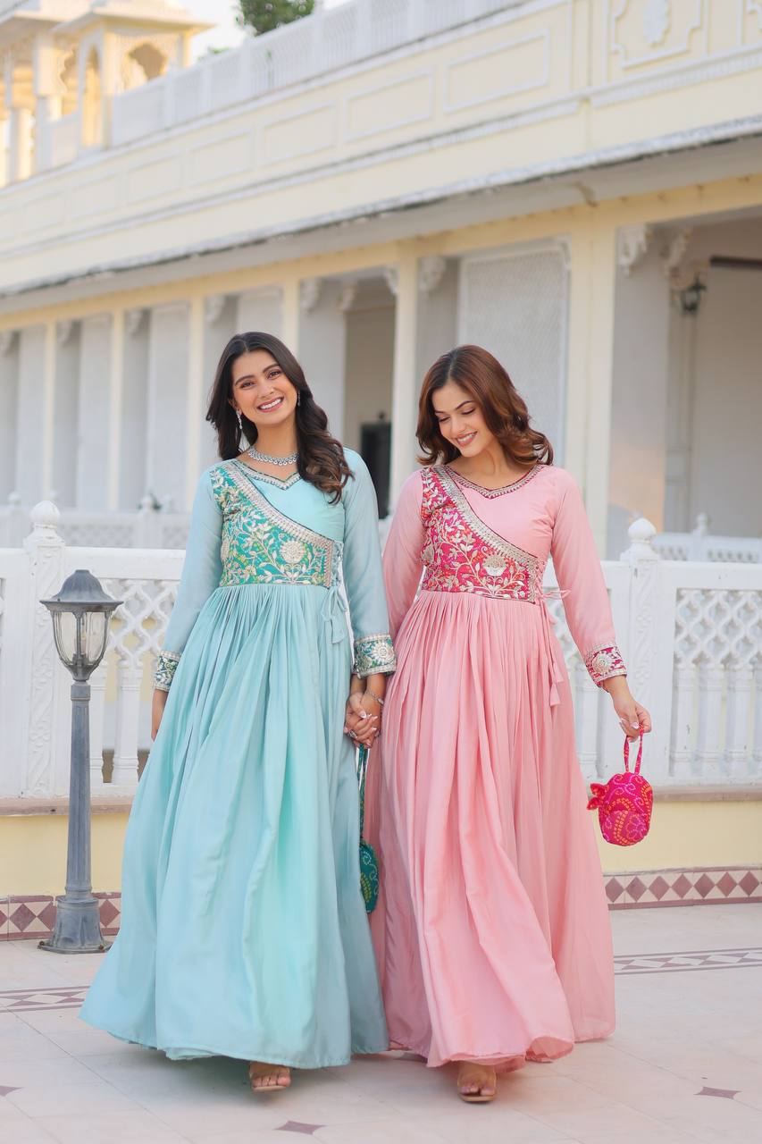 Powder Blue Traditional Indian Gown Dress