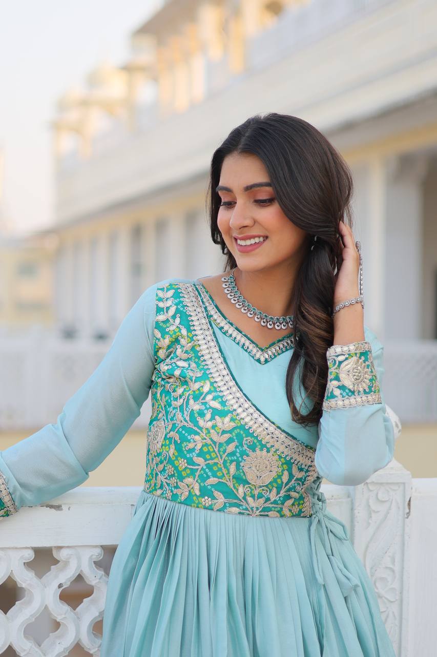 Powder Blue Traditional Indian Gown Dress