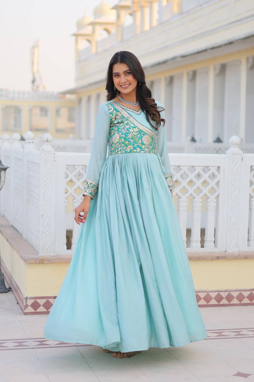 Powder Blue Traditional Indian Gown Dress