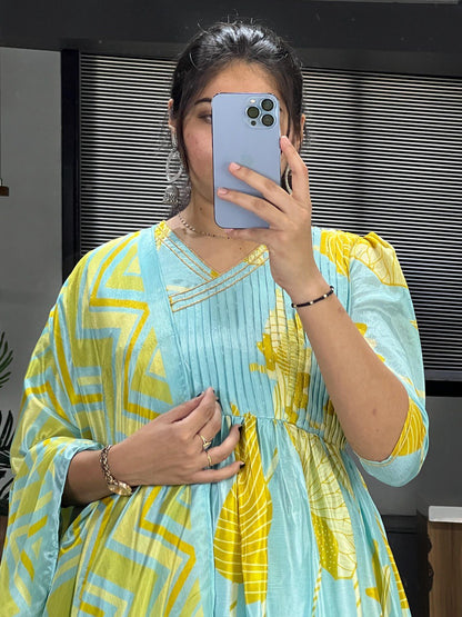 Printed Chinon Gown With Dupatta