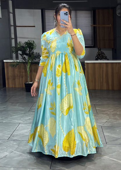 Printed Chinon Gown With Dupatta