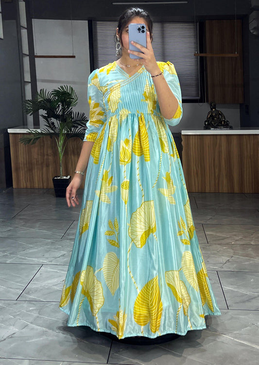 Printed Chinon Gown With Dupatta