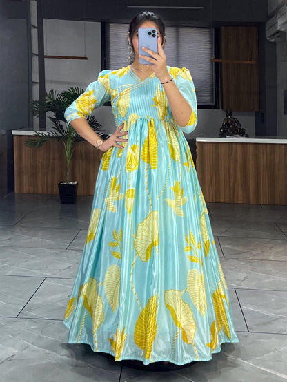 Printed Chinon Gown With Dupatta