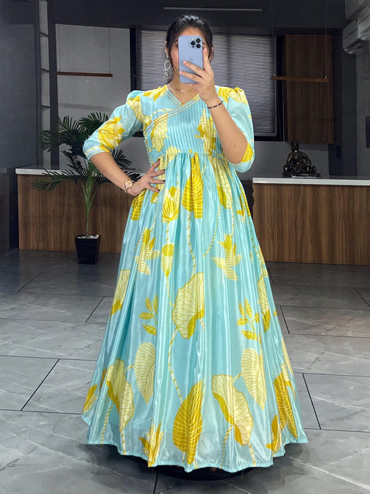 Printed Chinon Gown With Dupatta