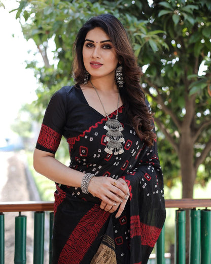 Black Pure Bandhej Silk Saree