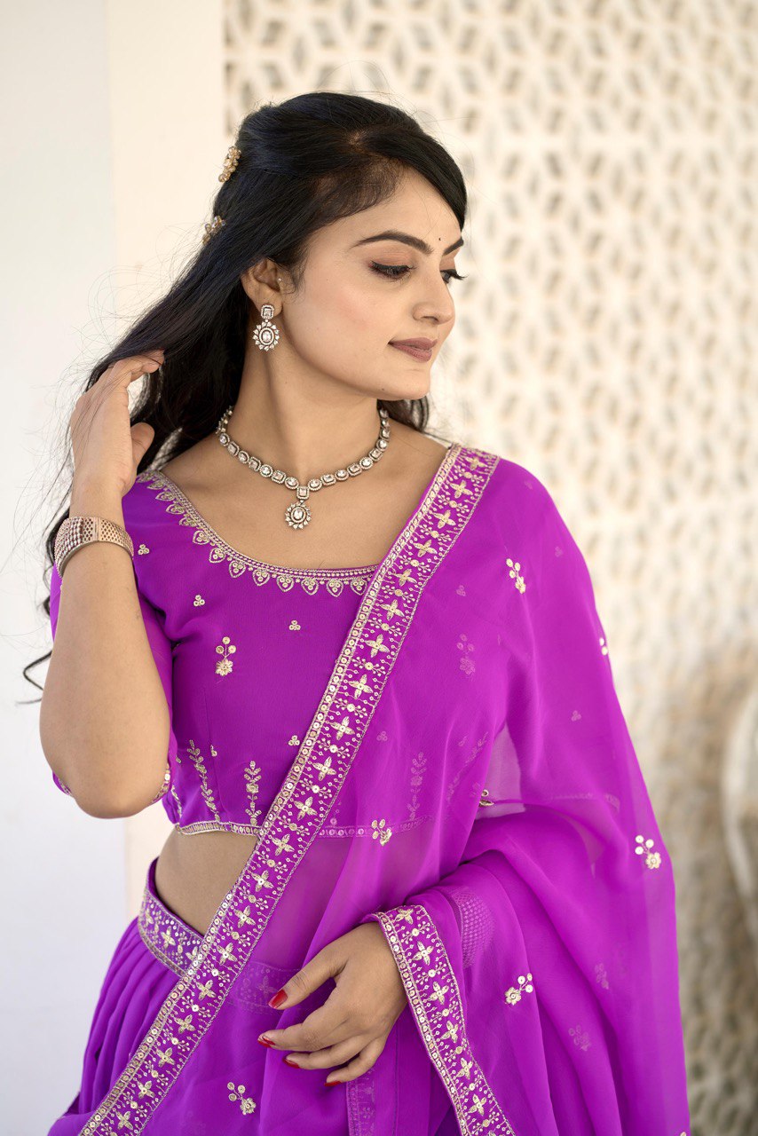 Purple Designer Georgette Lehenga Choli