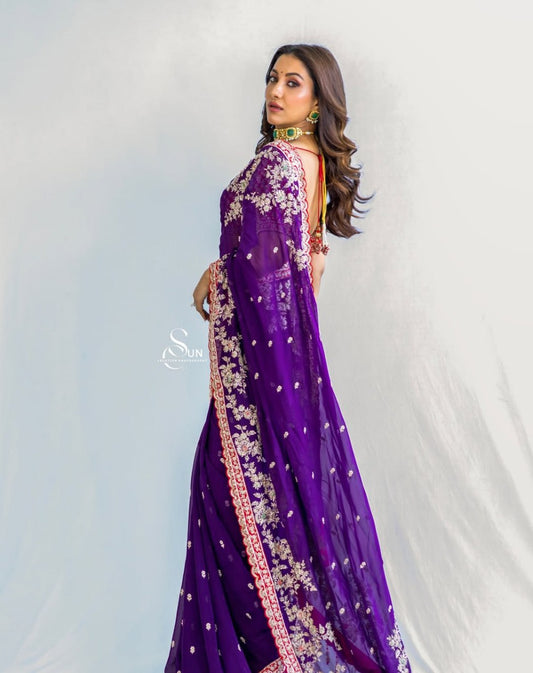 Purple Bollywood Style Georgette Saree | Clone Design
