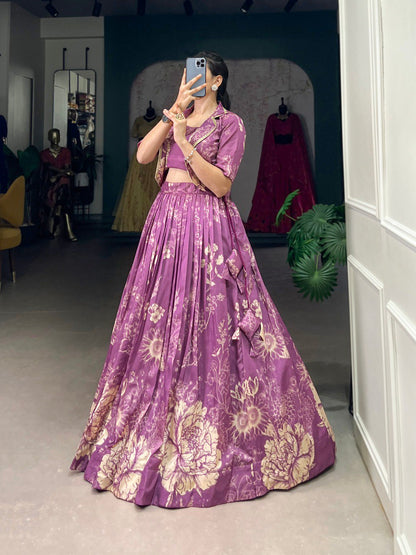 Purple Charming Tussar Silk Lehenga Choli