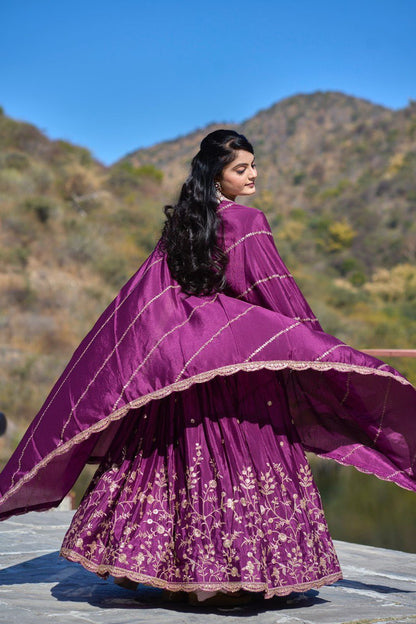 Purple Chinon Lehenga Choli For Wedding