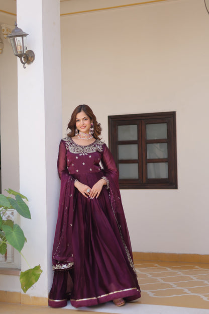 Purple Designer Burberry Silk Gown Dress With Dupatta