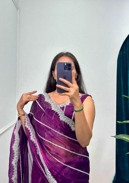 Purple Designer Burberry Silk Saree