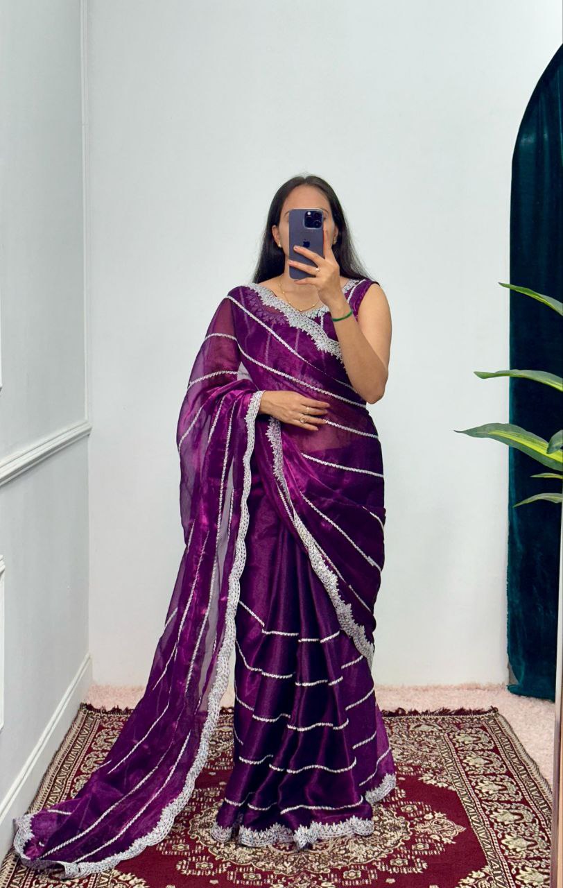 Purple Designer Burberry Silk Saree