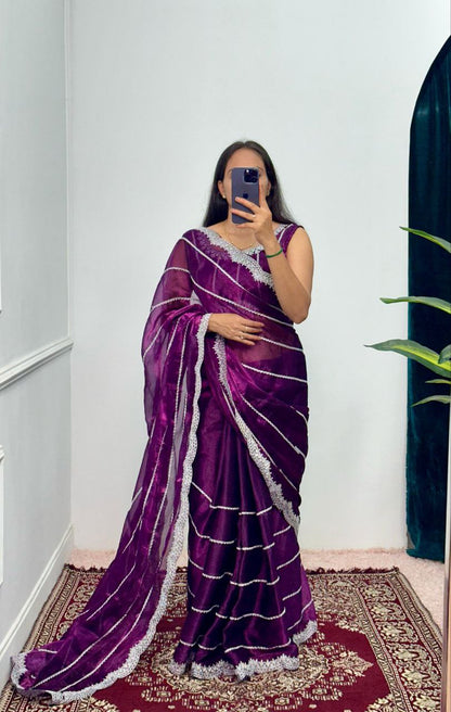 Purple Designer Burberry Silk Saree