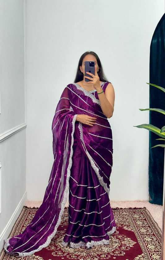 Purple Designer Burberry Silk Saree