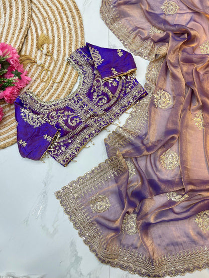 Purple Designer Fandy Chiffon Two Tone Saree