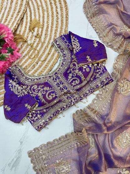 Purple Designer Fandy Chiffon Two Tone Saree