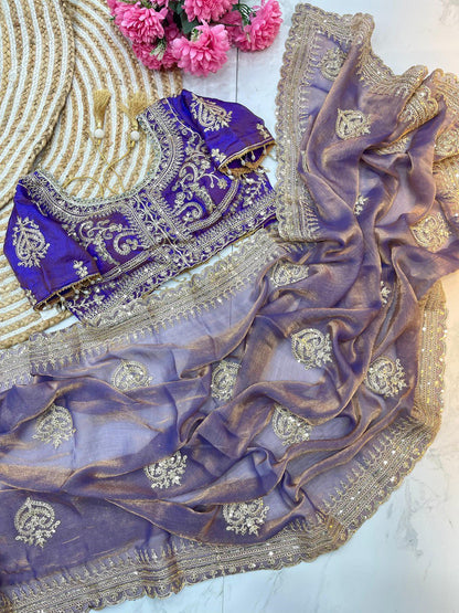Purple Designer Fandy Chiffon Two Tone Saree