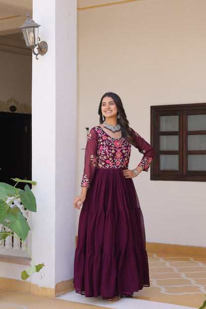 Purple Designer Georgette Gown