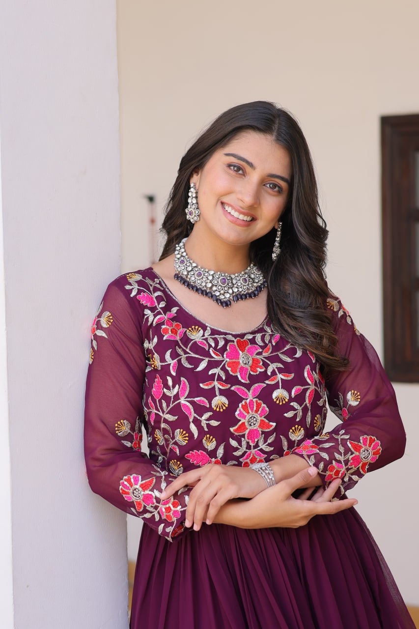 Purple Designer Georgette Gown