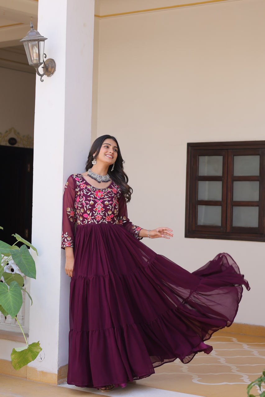 Purple Designer Georgette Gown