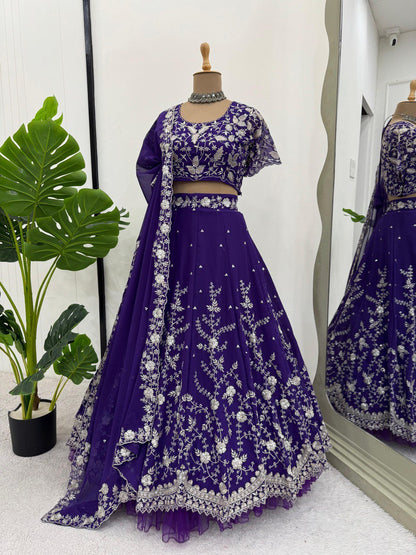 Purple Designer Georgette Lehenga