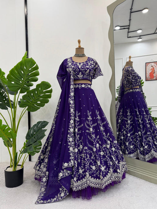 Purple Designer Georgette Lehenga