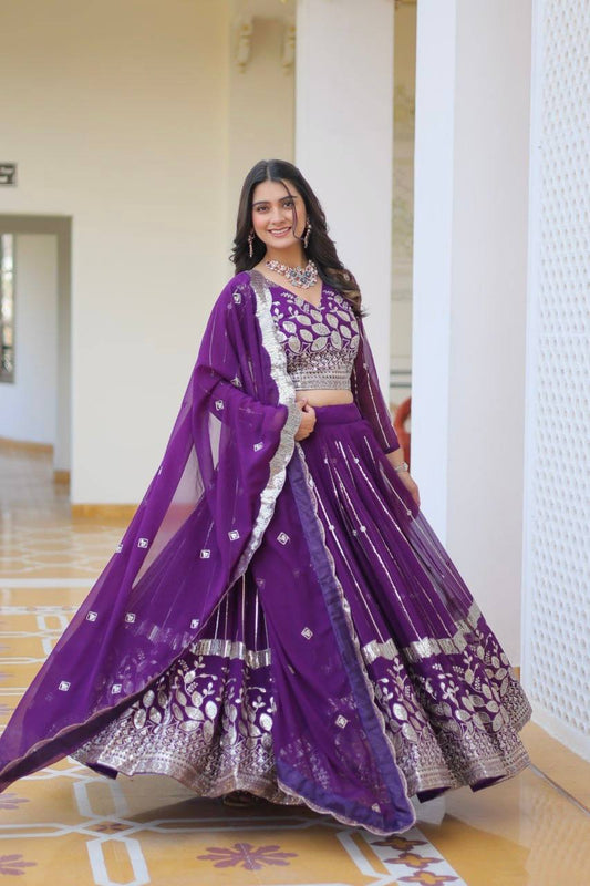 Purple Designer Georgette Lehenga For Wedding