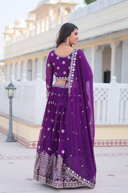 Purple Designer Georgette Lehenga For Wedding