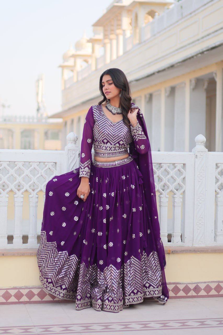 Purple Designer Georgette Lehenga For Wedding