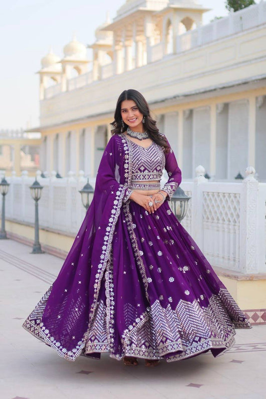 Purple Designer Georgette Lehenga For Wedding