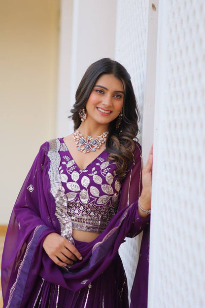 Purple Designer Georgette Lehenga For Wedding