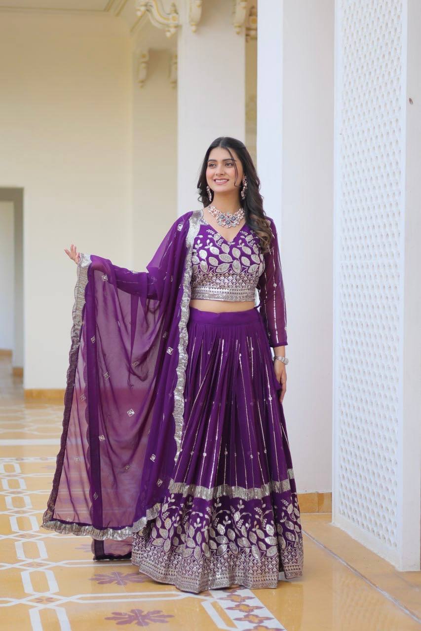 Purple Designer Georgette Lehenga For Wedding