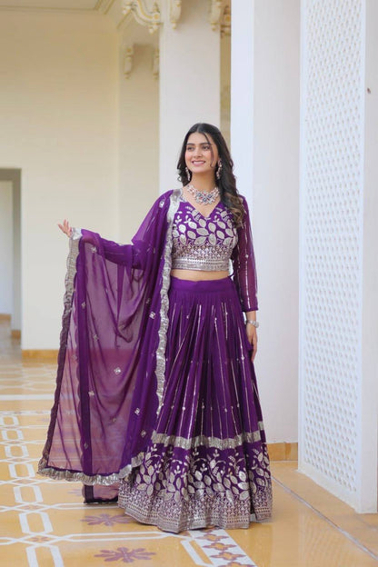 Purple Designer Georgette Lehenga For Wedding