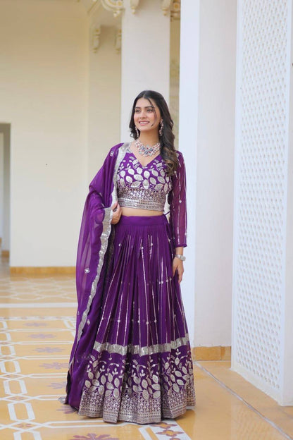 Purple Designer Georgette Lehenga For Wedding
