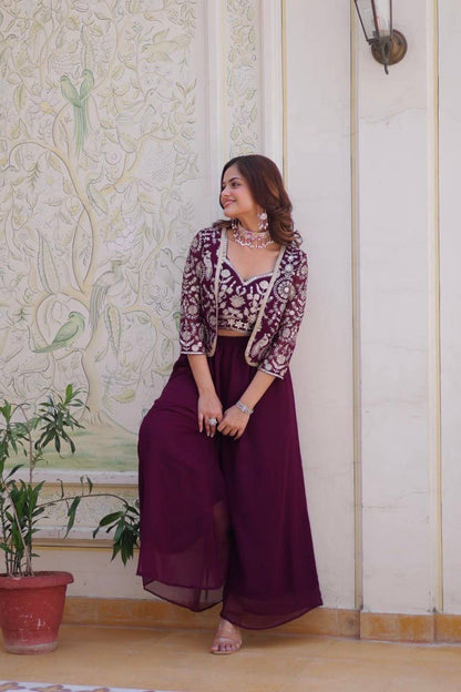 Purple Designer Readymade Koti-Choli-Plazzo