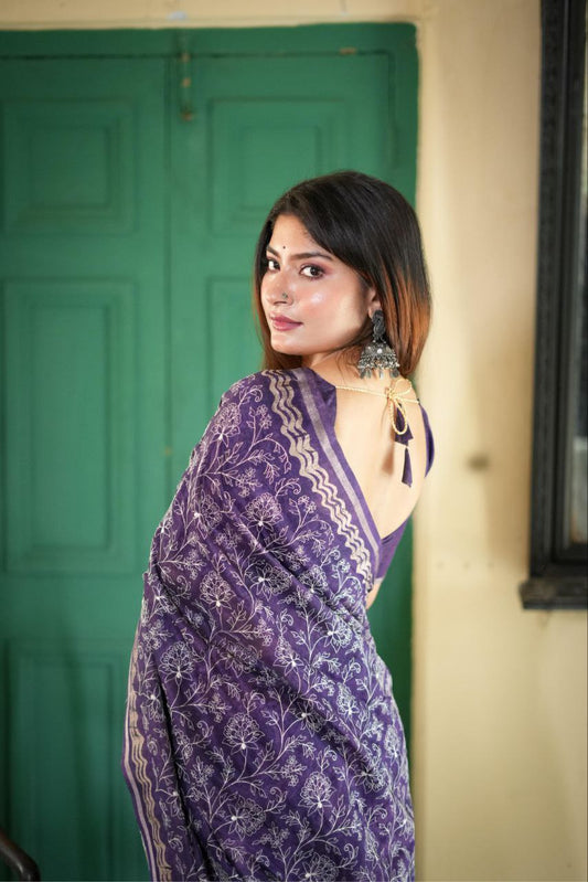 Purple Designer Tussar Silk Saree