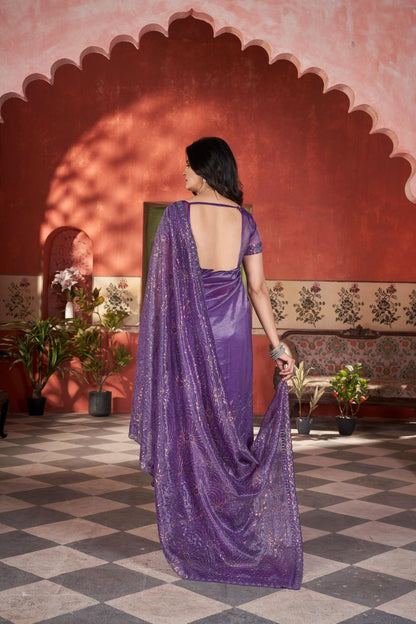 Purple Designer Twill Net Saree