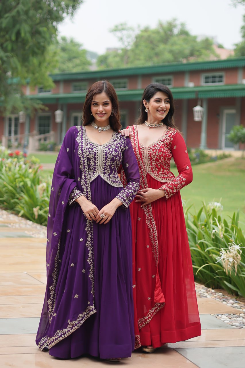 Red Designer Wedding Wear Long Gown Dress